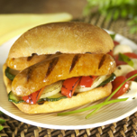 Grilled Italian Sausage and Vegetables on Ciabatta Buns
